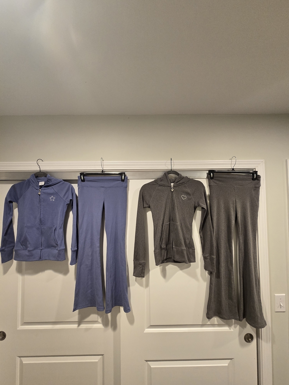 Kids Two-Piece Active Hoodie & Flare Pants Set - Blue and Gray